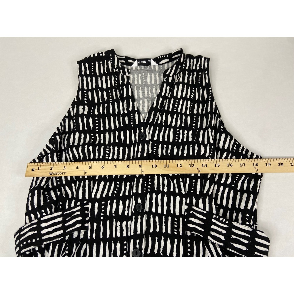 Nine West Womens XL Black White Abstract Dash Print Sleeveless Button Front Top - Picture 6 of 9
